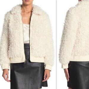 BCBGeneration Zip Front Faux Fur Jacket in Cream
